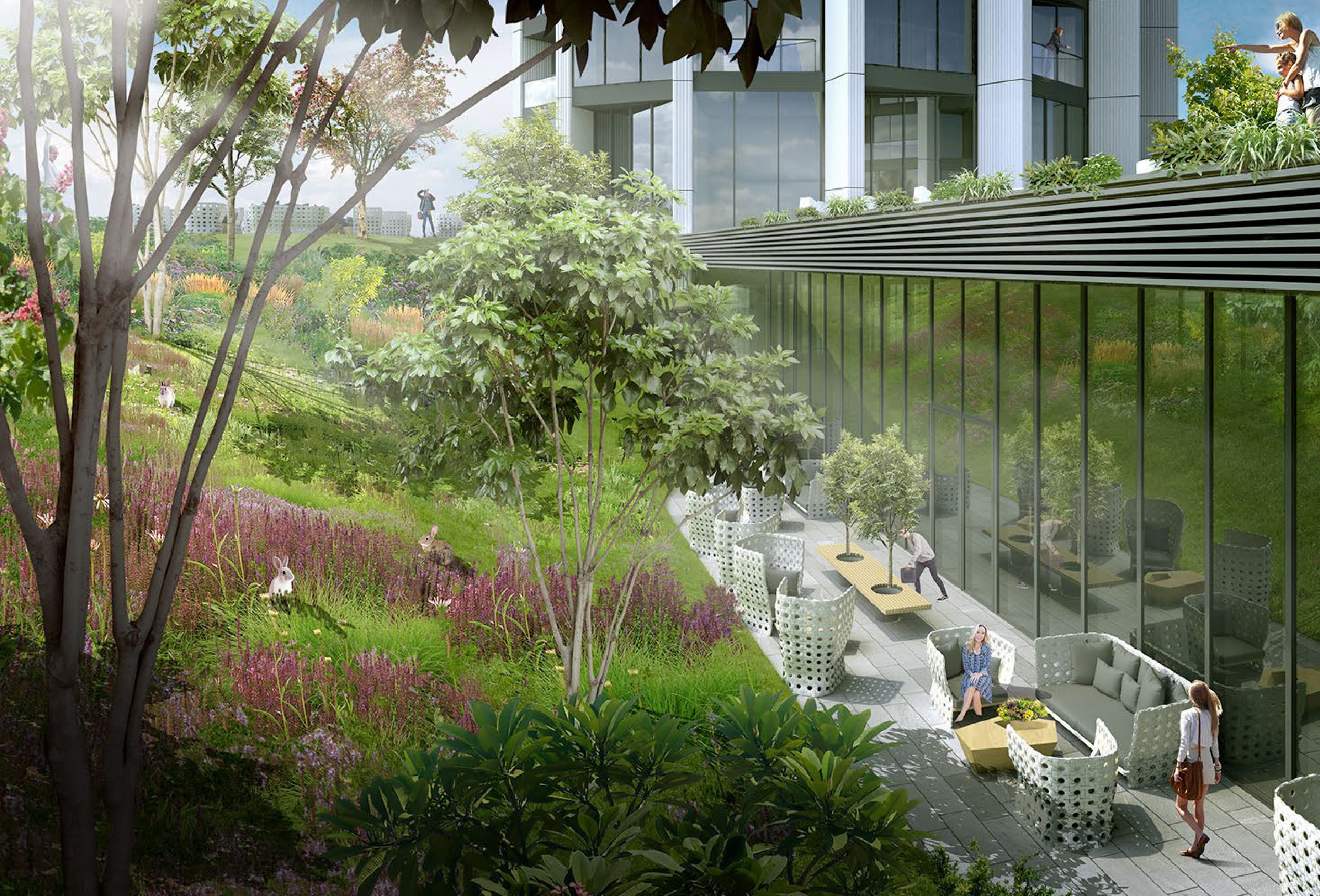 Alliance Highline landscaped amenity terrace render