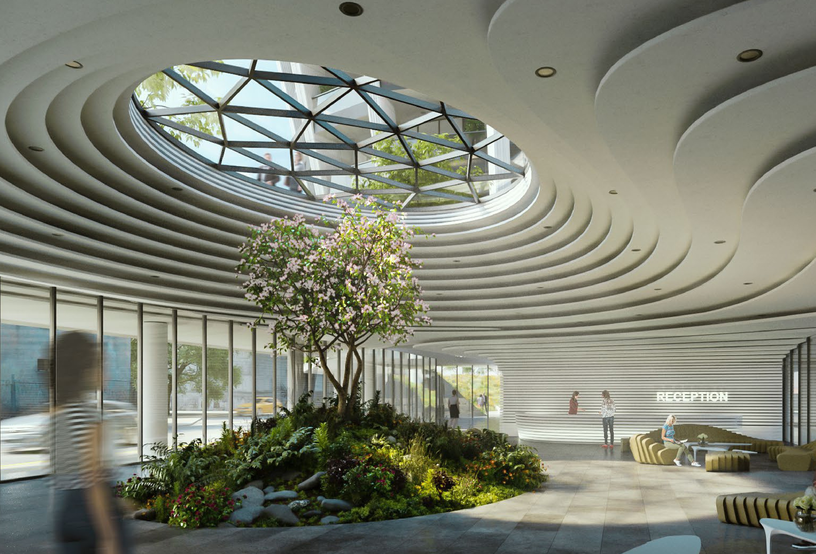 Alliance Highline reception and atrium render